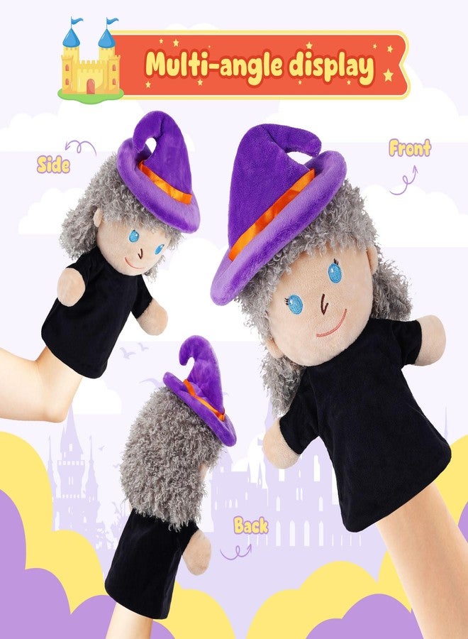 ZJoey Castle Hand Puppets Fairy Tales Queen & King, Princess & Prince, Elf & Witch Plush Toys Role-Play Toy Puppets for Kids Storytelling Imaginative Pretend Play Teaching Preschool(Witch) - Image 2